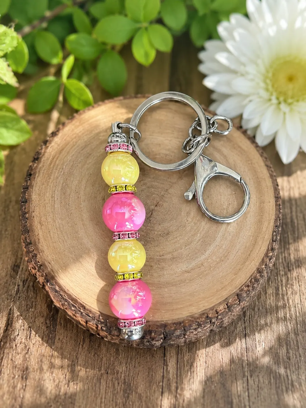 Pink Lemonade Beaded Keychain