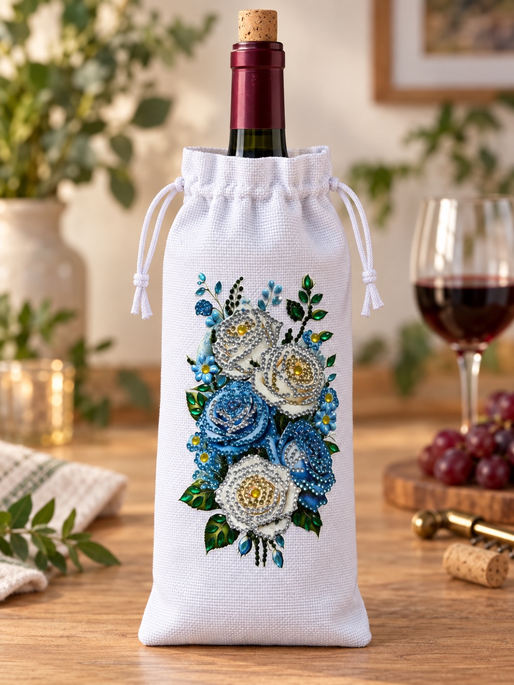 Blue & White Flower Wine bottle bag