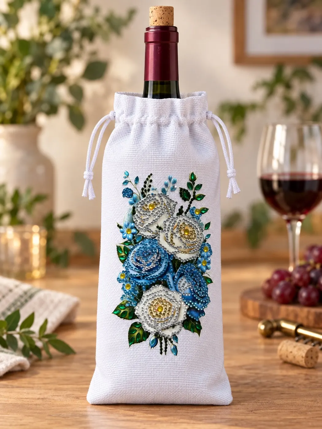 Blue & White Flower Wine bottle bag