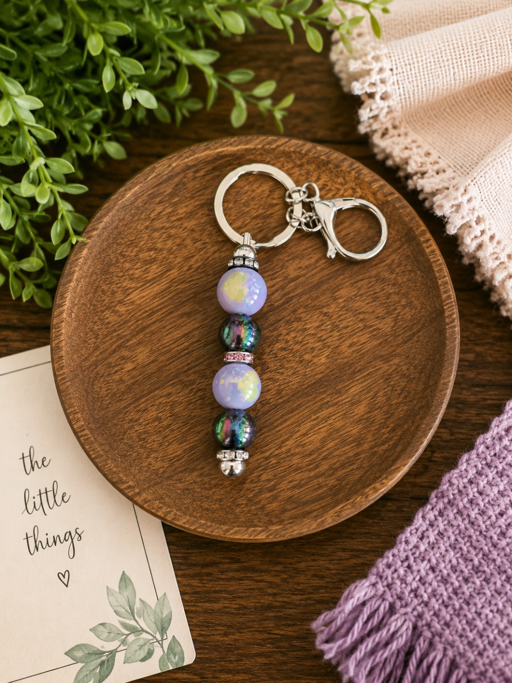 Lavender Nights Beaded Keychain