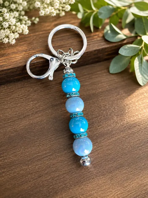 Blue Beaded Keychain