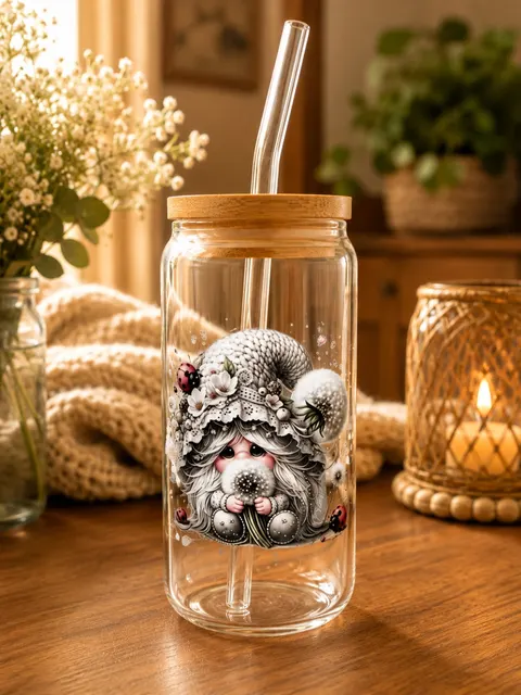 Dandelion Gnome Glass Tumbler