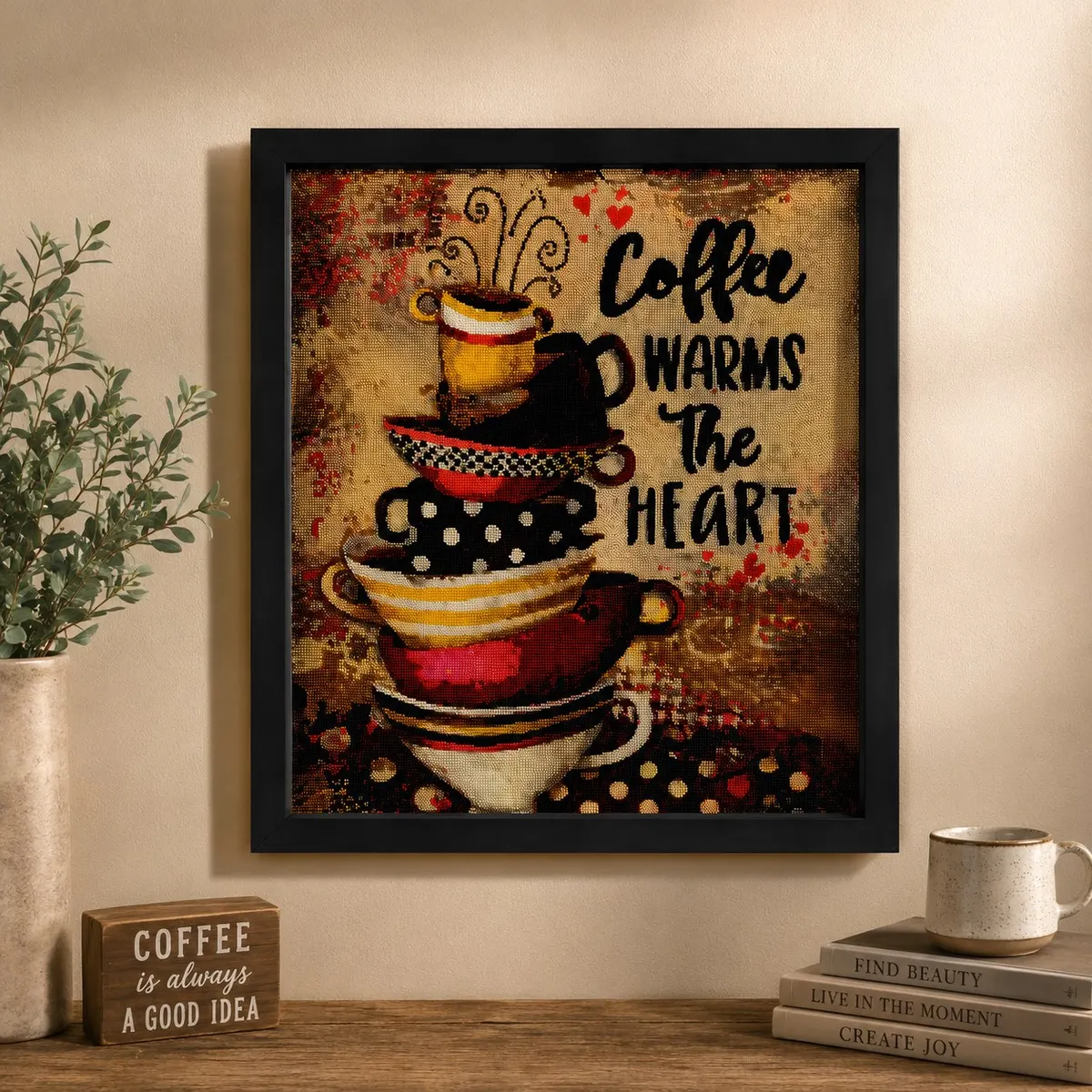 Coffee Warms the Heart” Diamond Art Sign