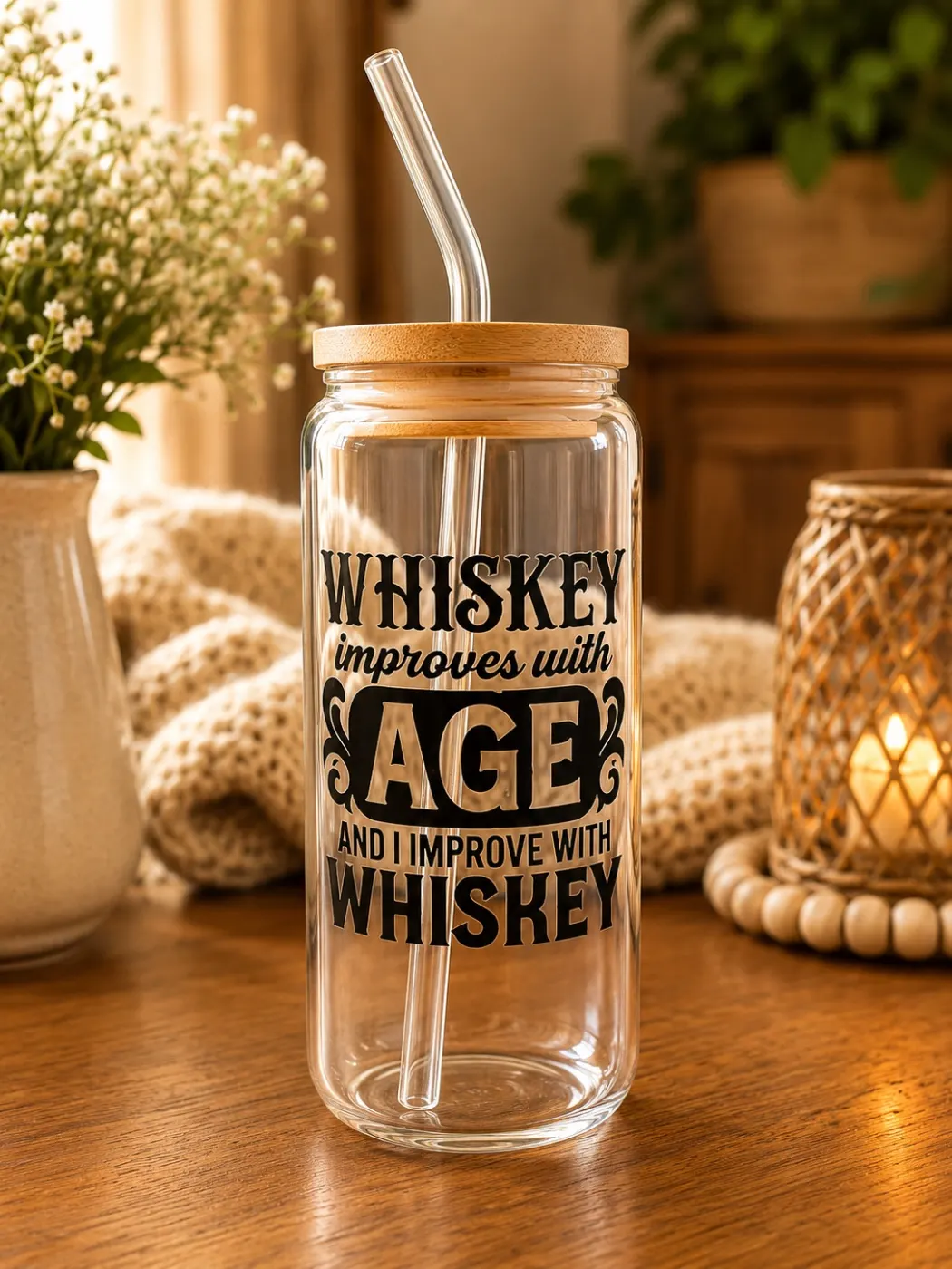 Whiskey Improves with Age” Glass Tumbler