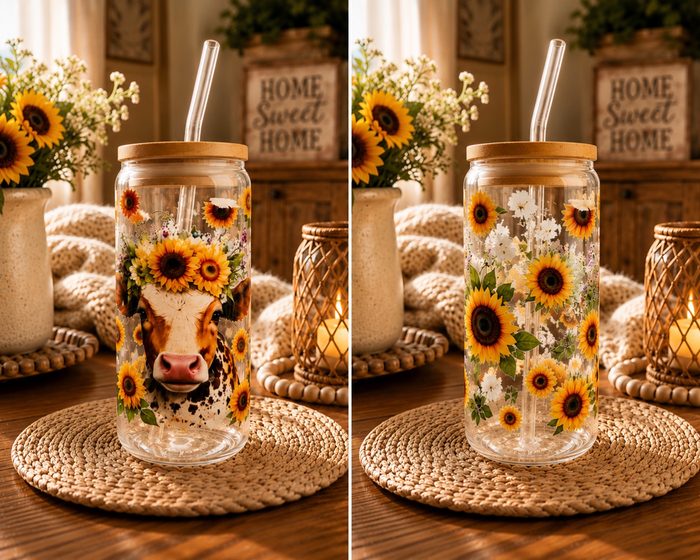 Sunflower Cow Glass Tumbler