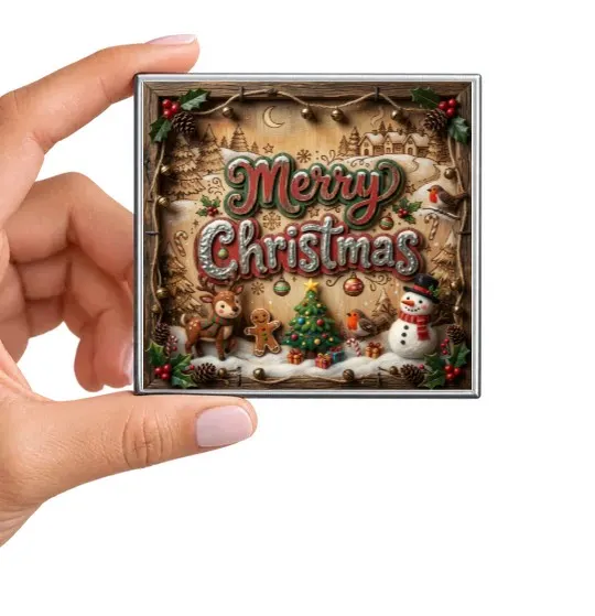 Merry Christmas Woodland Village Magnet