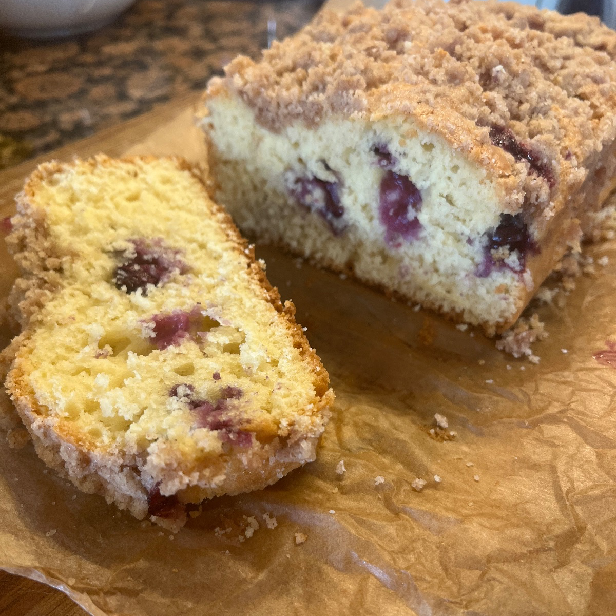 Blueberry crumble bread slice