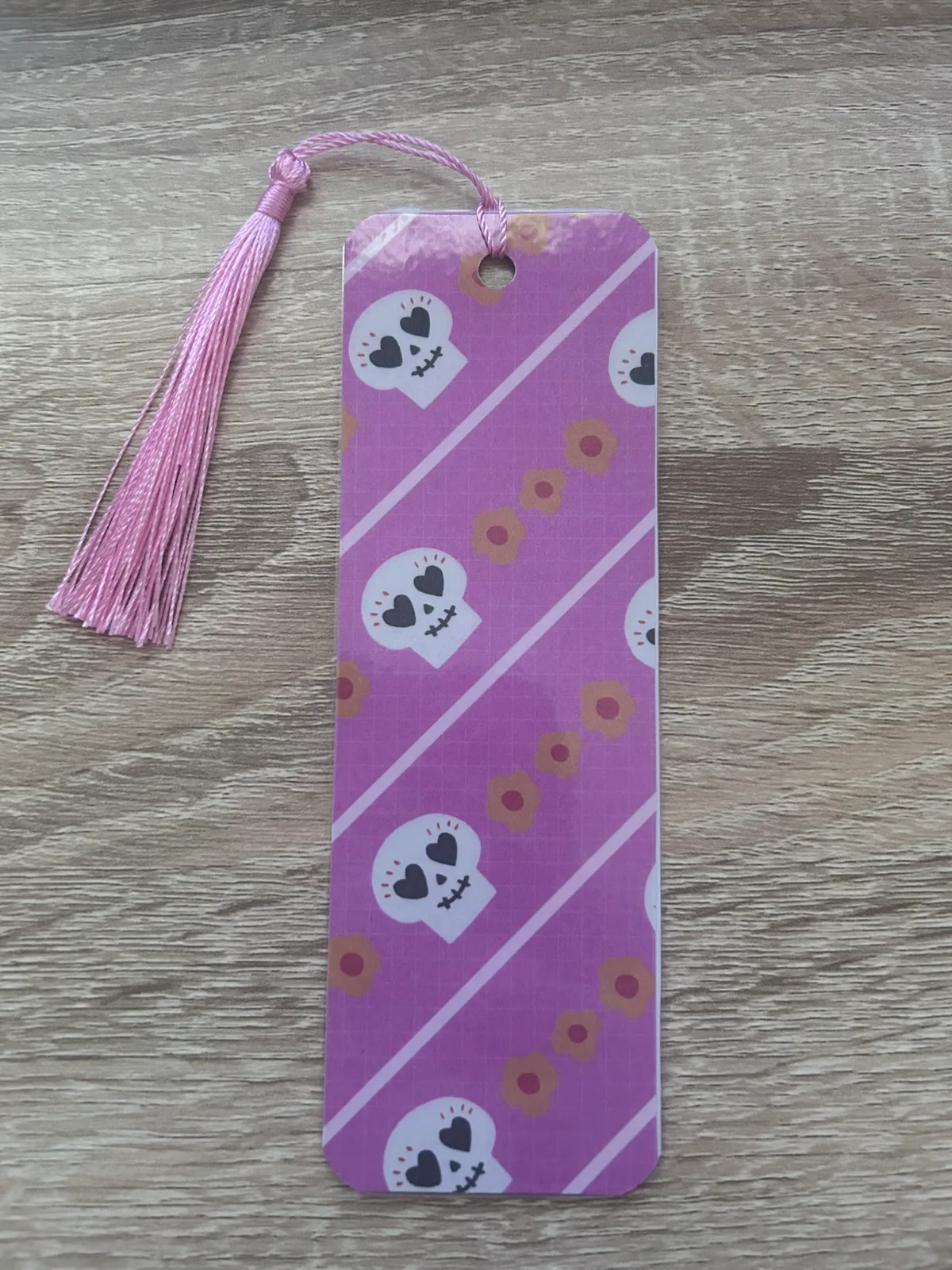 Pink Sugar Skull Halloween Bookmark with tassel