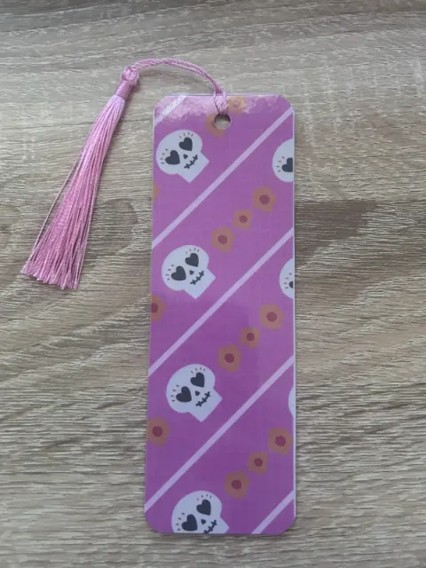 Pink Sugar Skull Halloween Bookmark with tassel