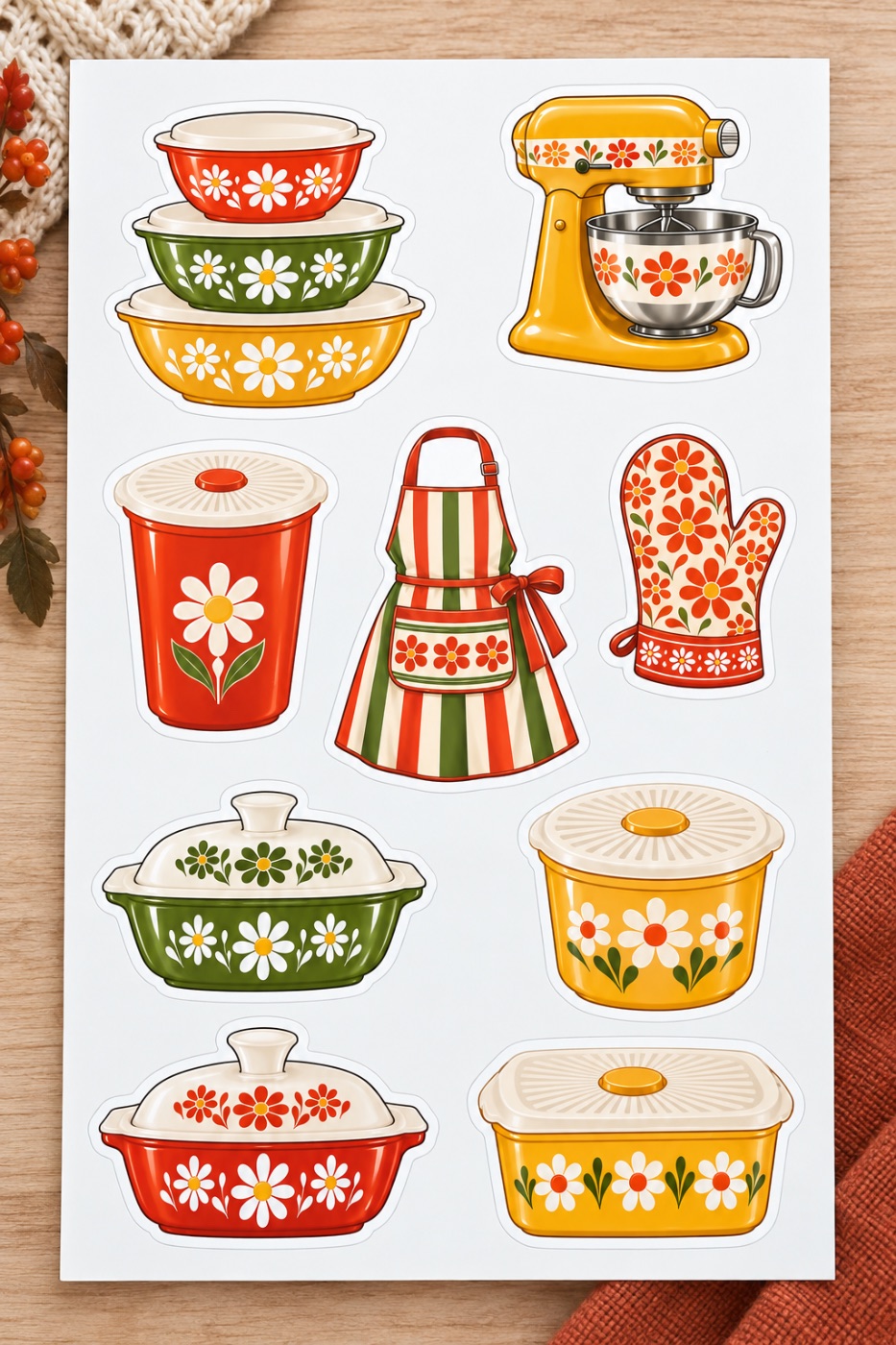Retro Kitchen Sticker Sheet – Waterproof 4” x 7”