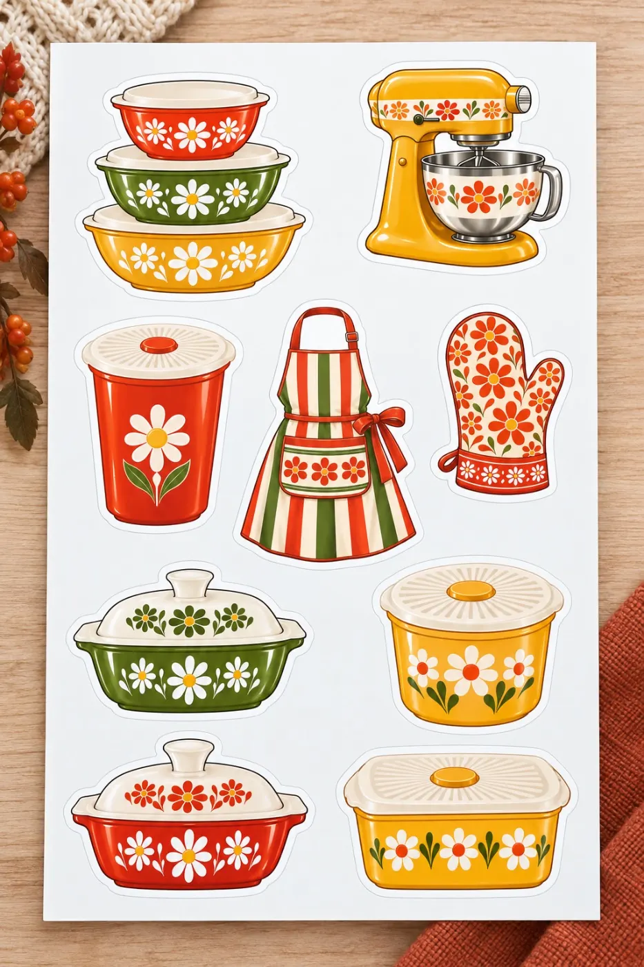 Retro Kitchen Sticker Sheet – Waterproof 4” x 7”