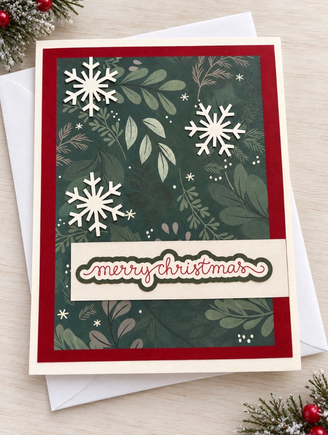 Handmade A2 Christmas Card – Merry Christmas Snowflakes