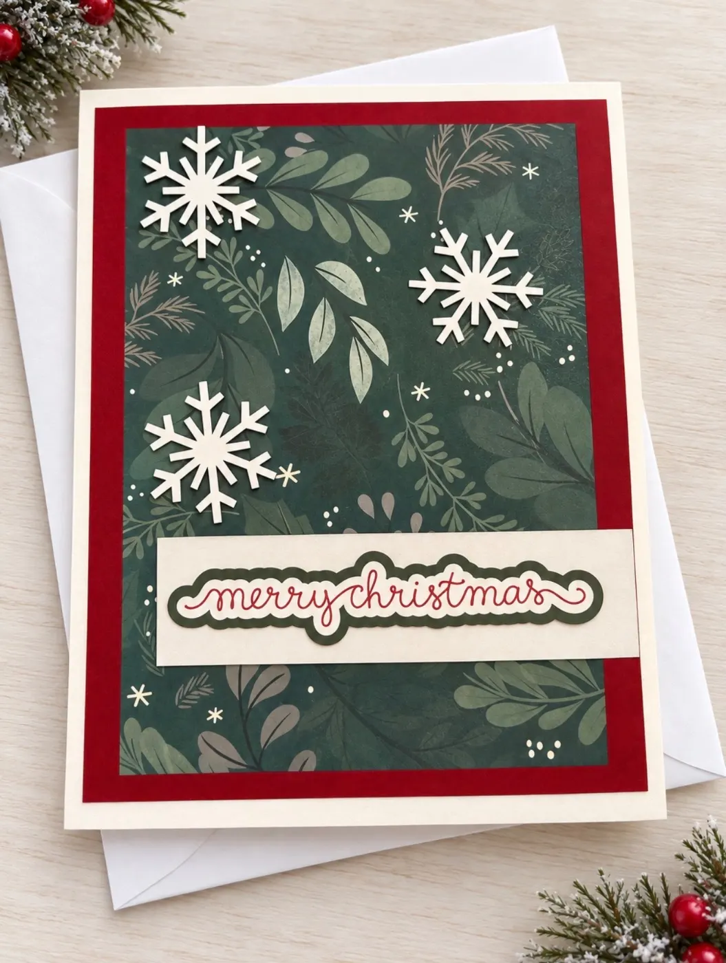 Handmade A2 Christmas Card – Merry Christmas Snowflakes
