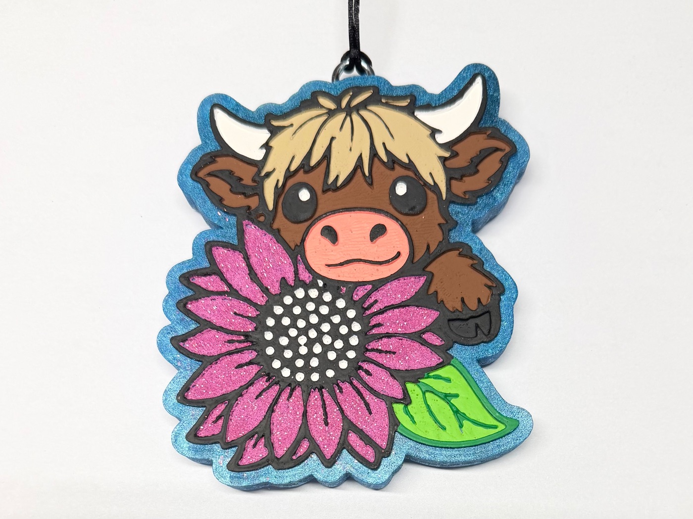 Cow with sunflower car freshie