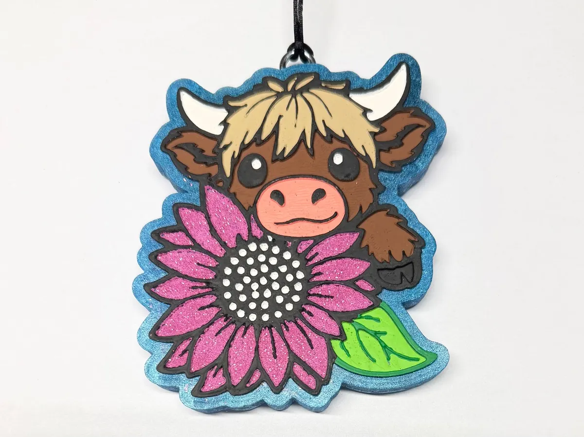 Cow with sunflower car freshie