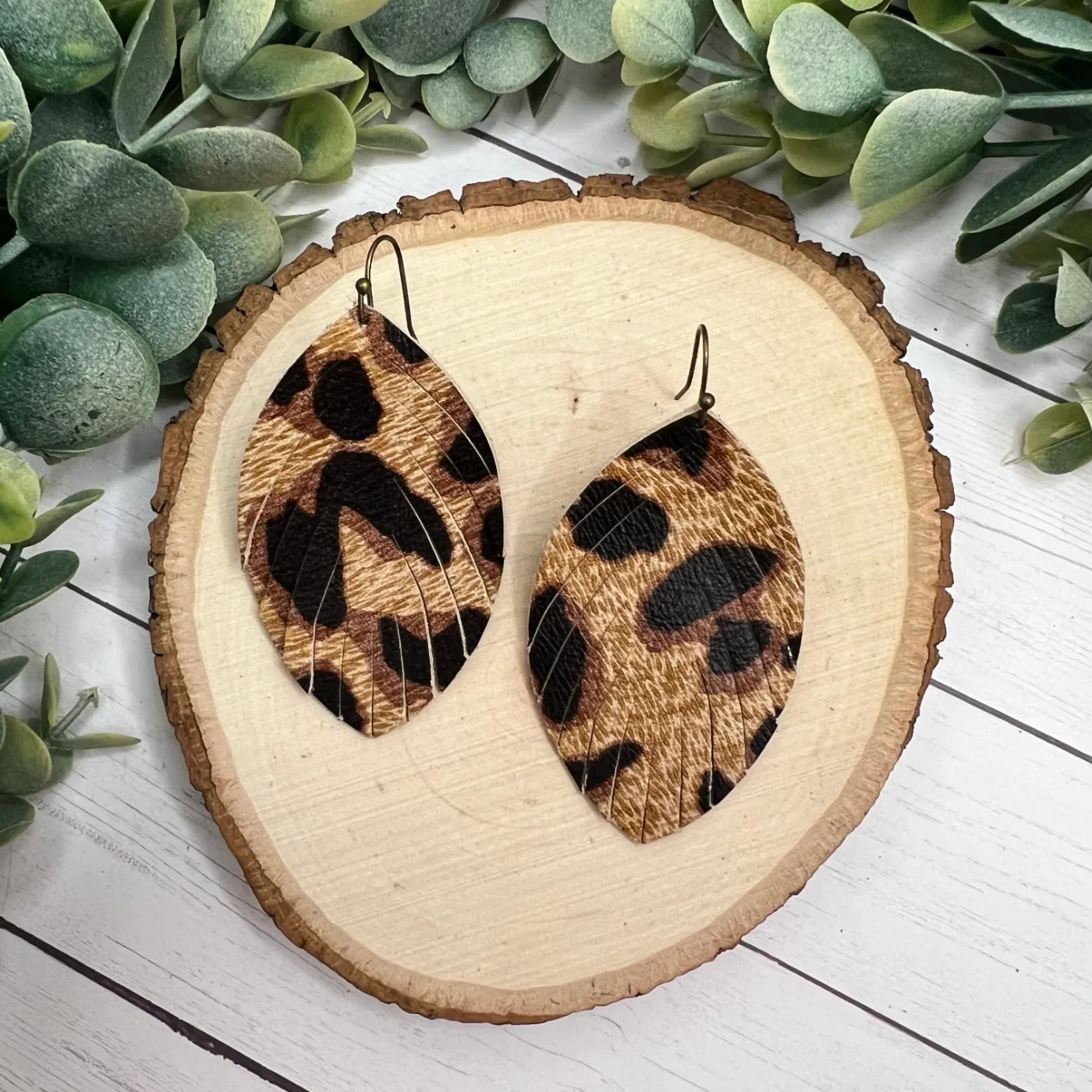 The Fringy Leaf - Leopard Print Leather Earrings