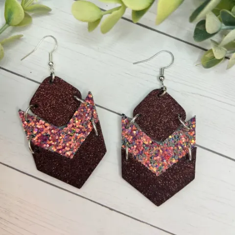 The Nova - Triple Stack Burgundy Sparkle Earrings