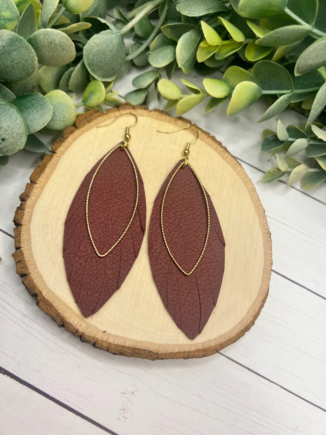 Fringed Feather - Burgundy Wine Earrings