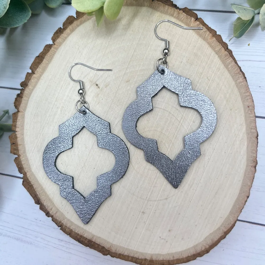 The Avery - Slate - Quatrefoil-Inspired, Leather Earrings