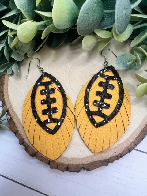 Football - Fringe Cut - Double Layer Earrings - YELLOW + BLACK