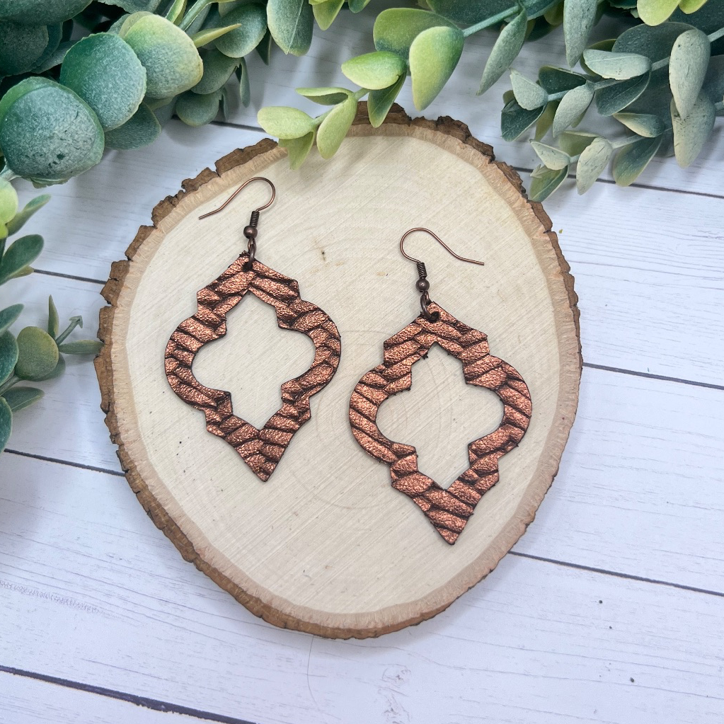 The Avery - Quatrefoil-Inspired, Silhouette, Leather Earrings - Copper