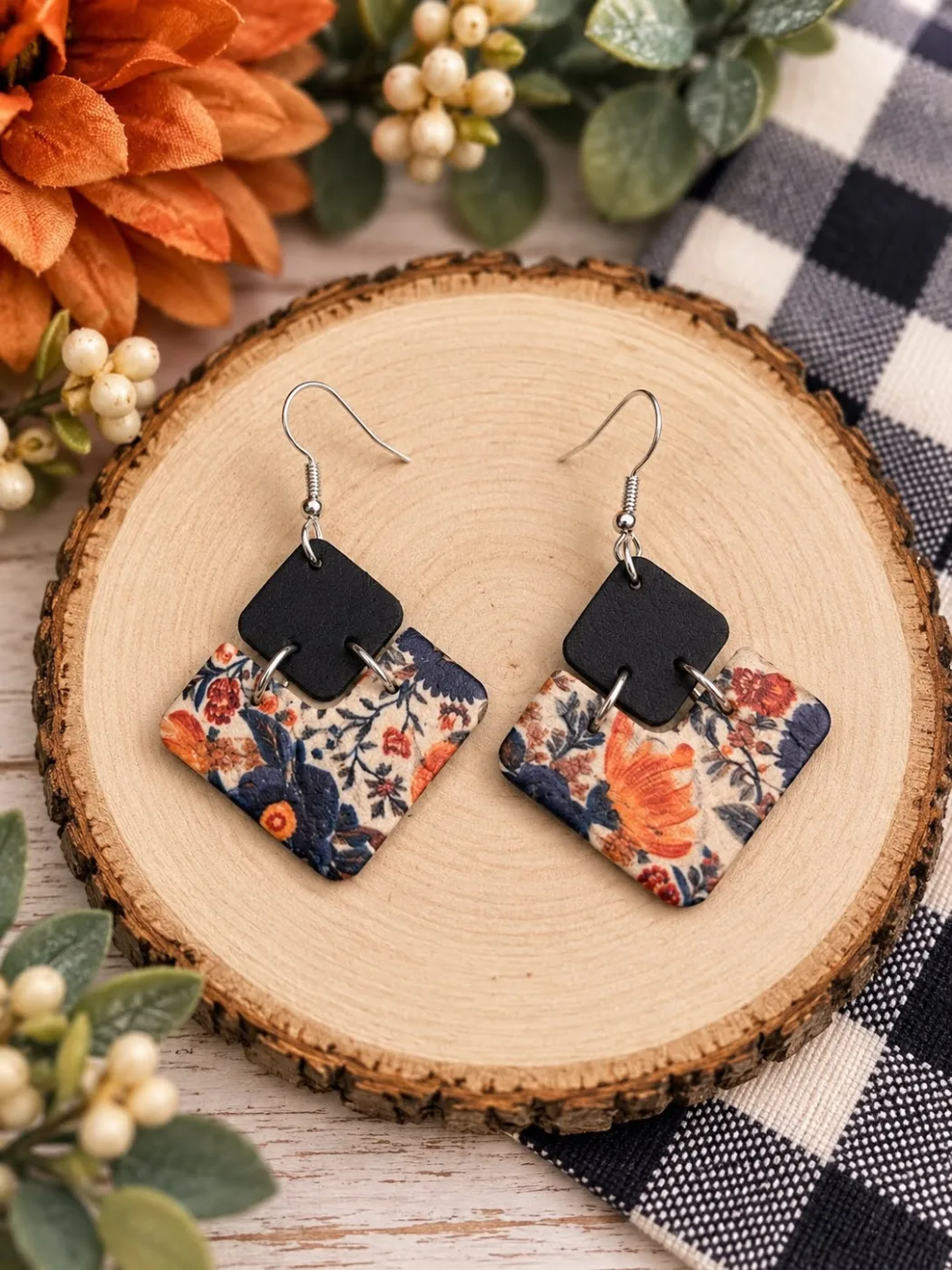 Solo Chevron - Vintage Fall, Cork on Leather Earrings