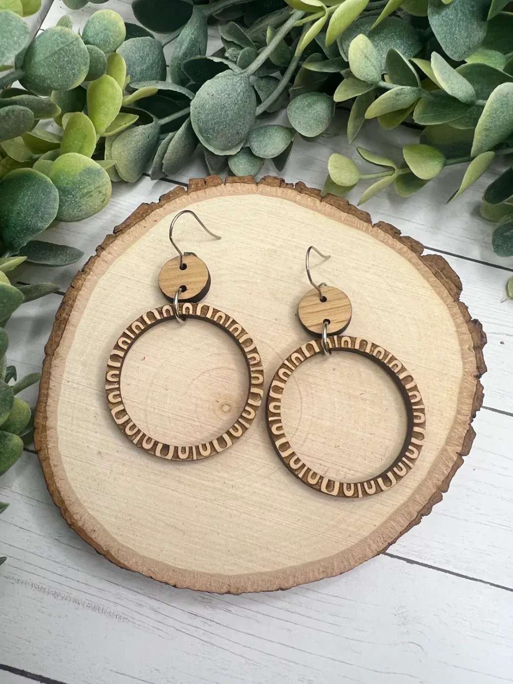 Natural Wooden Circle Earrings
