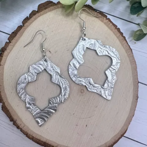 The Avery - Silver - Quatrefoil-Inspired, Leather Earrings
