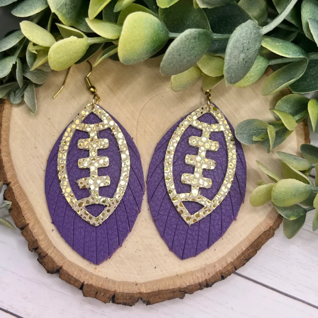 Football - Fringe Cut - Double Layer Earrings - PURPLE + GOLD