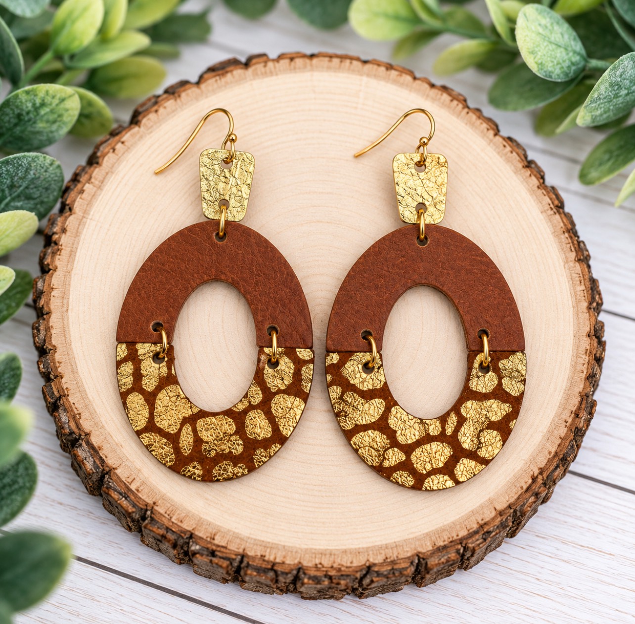 Double Arch - Cognac Brown + Gold Earrings