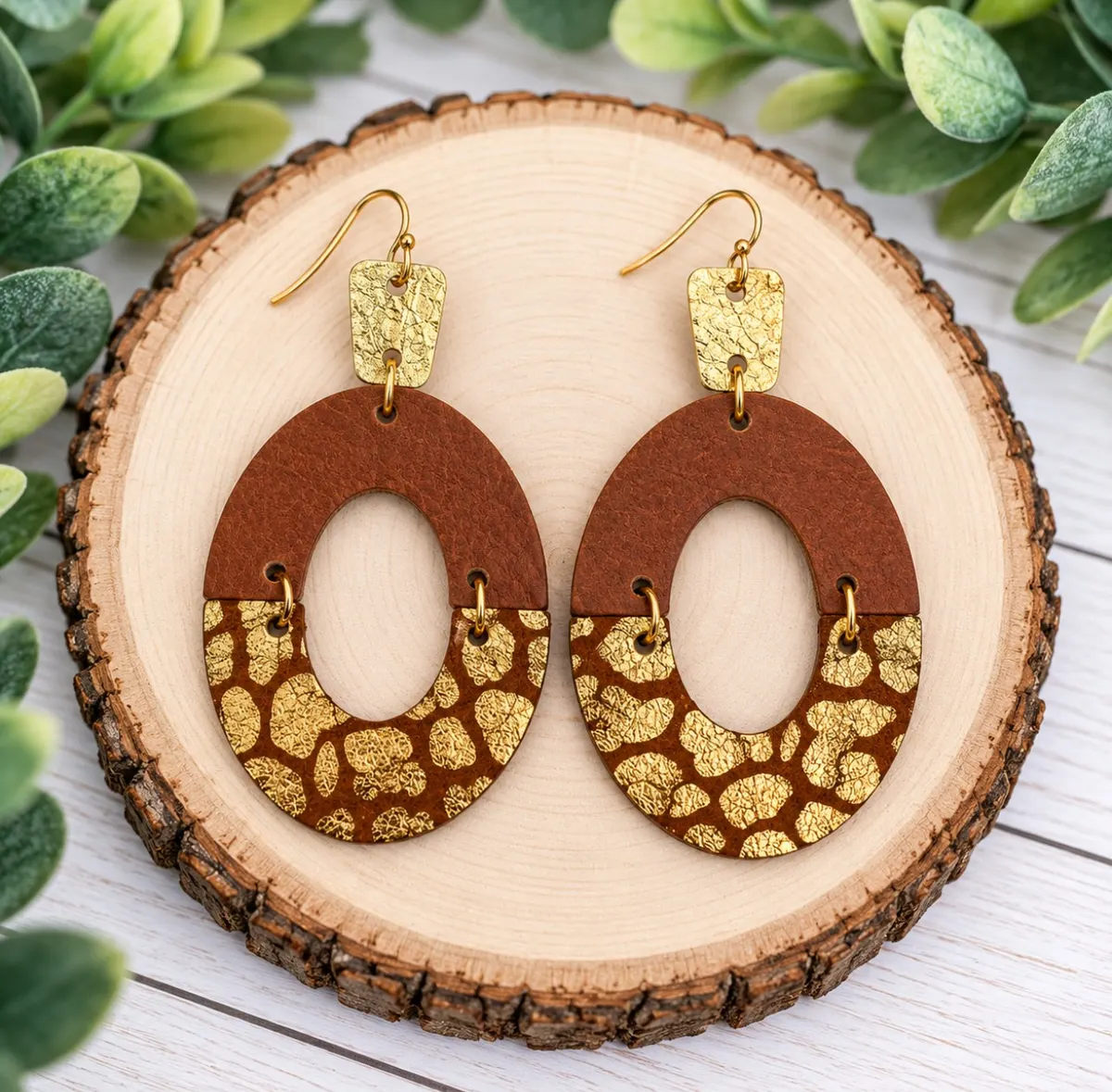 Double Arch - Cognac Brown + Gold Earrings
