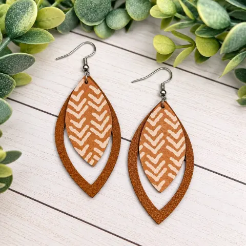 Caramel Brown + Cream - Open Layered Earrings