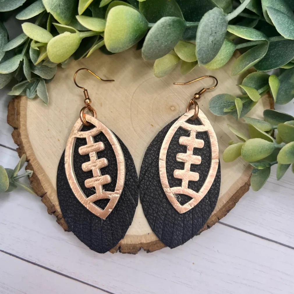 Football - Double Layer Earrings - Rose Gold on Black