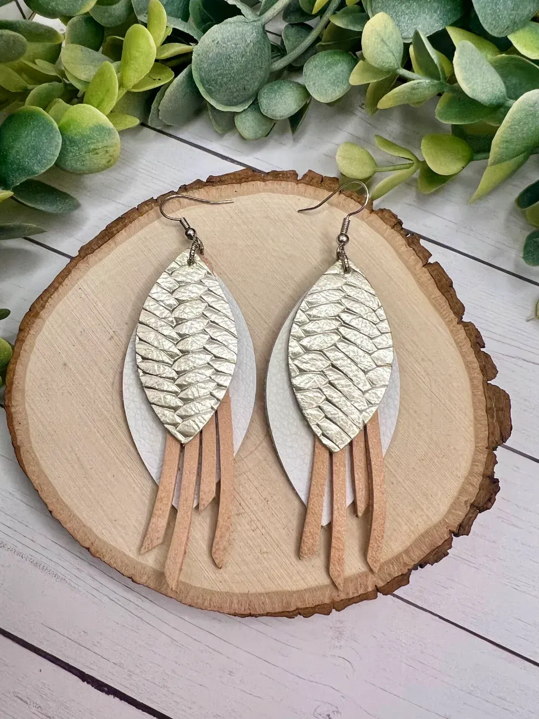 Champagne Blush Layered Leather Earrings