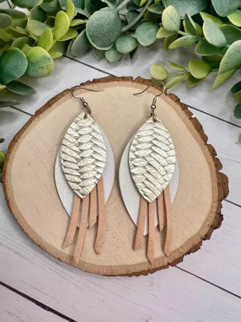 Champagne Blush Layered Leather Earrings