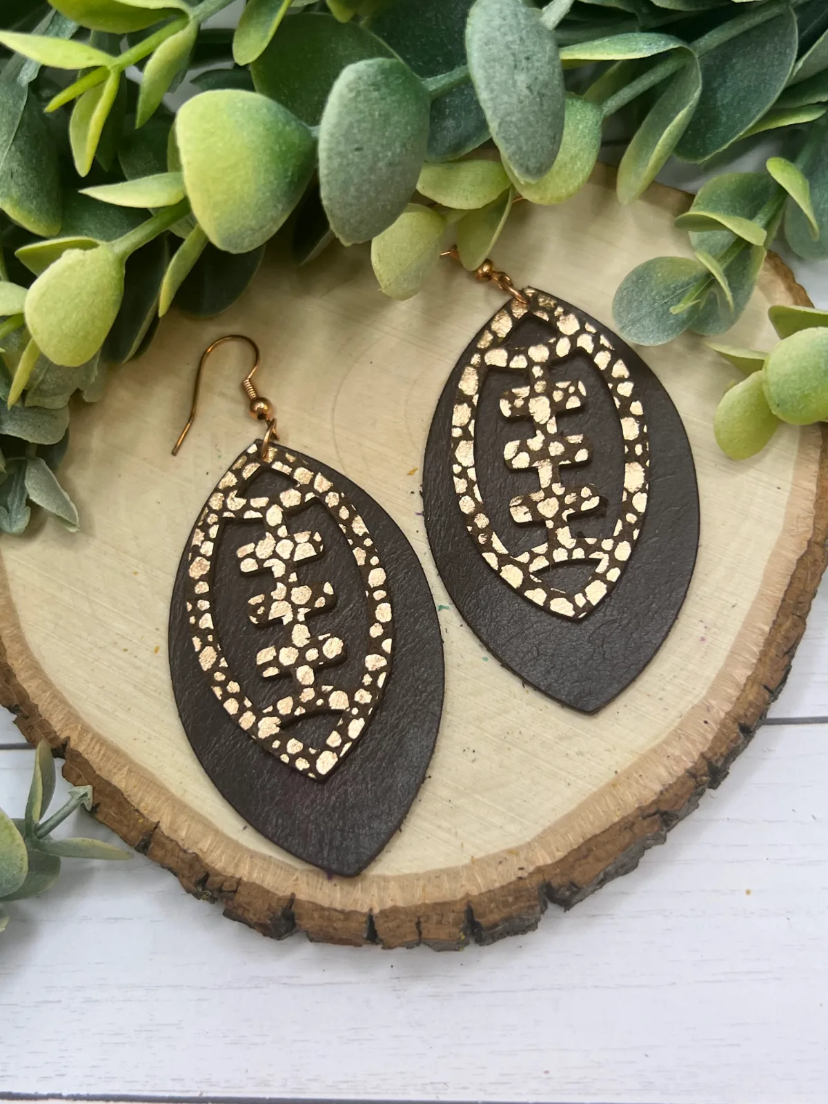Football - Double Layer Earrings - Brown + Rose Gold
