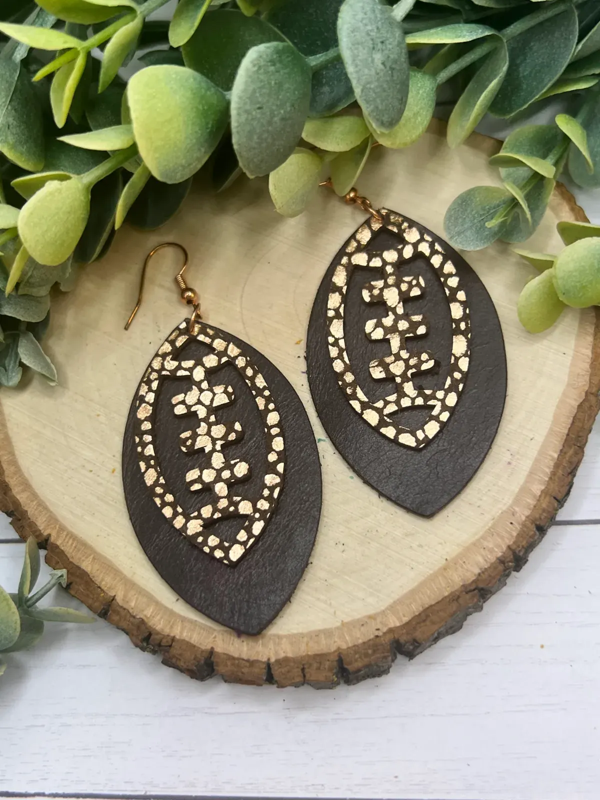 Football - Double Layer Earrings - Brown + Rose Gold