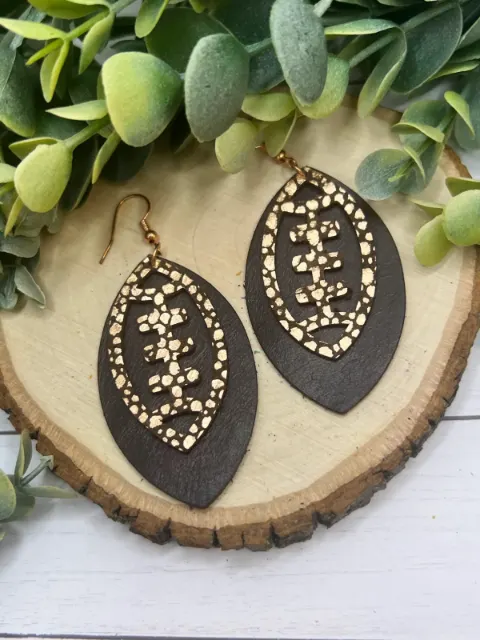 Football - Double Layer Earrings - Brown + Rose Gold