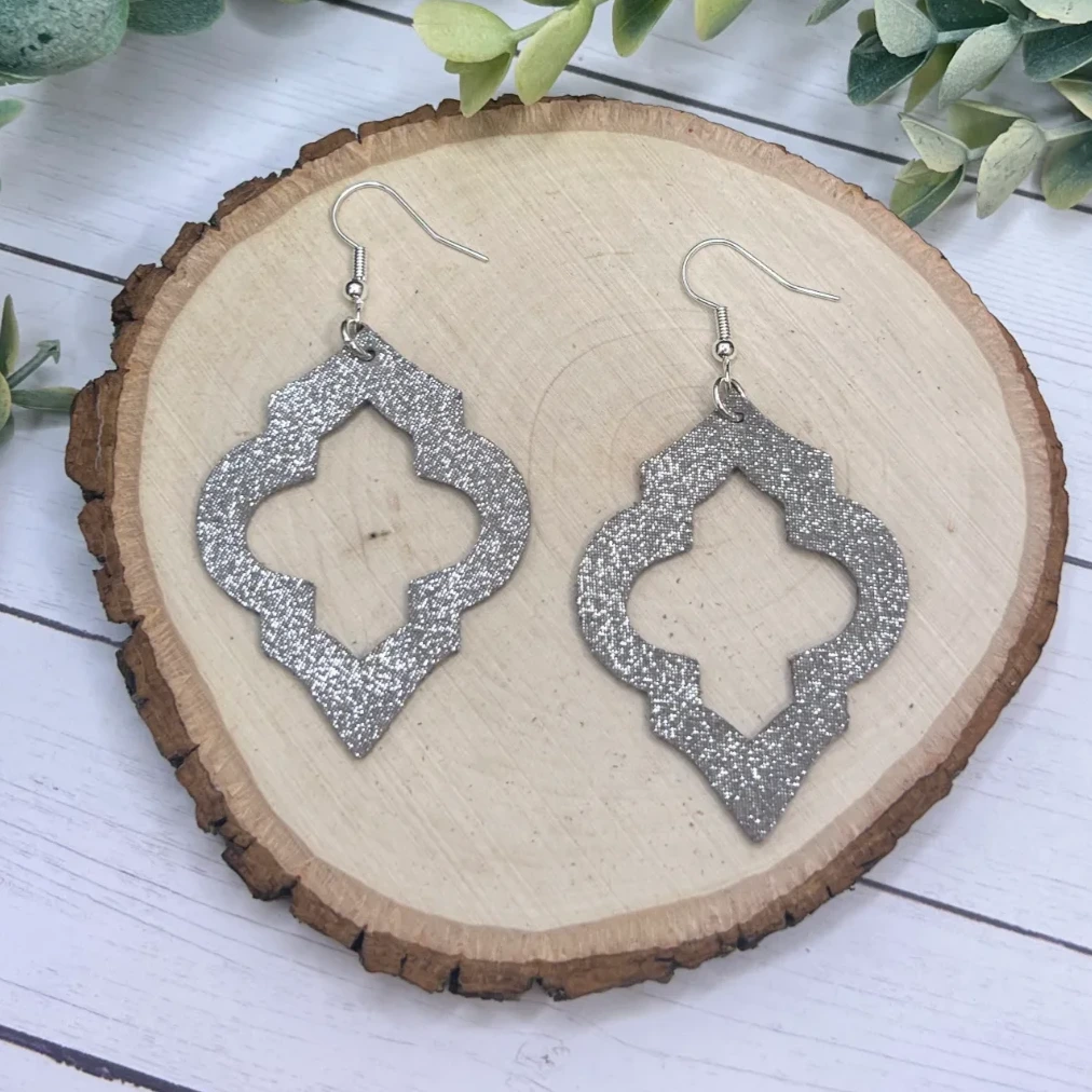 The Avery - Stormy Taupe - Quatrefoil-Inspired, Leather Earrings