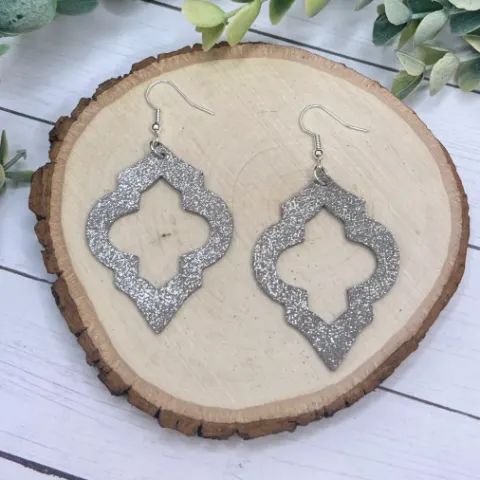 The Avery - Stormy Taupe - Quatrefoil-Inspired, Leather Earrings