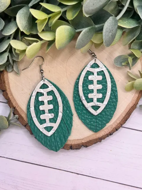 Football - Fringe Cut - Double Layer Earrings - GREEN + WHITE