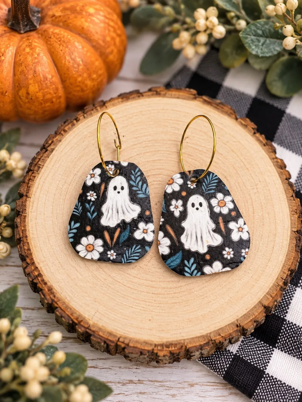 Ghosts in the Garden - Cork on Leather Earrings
