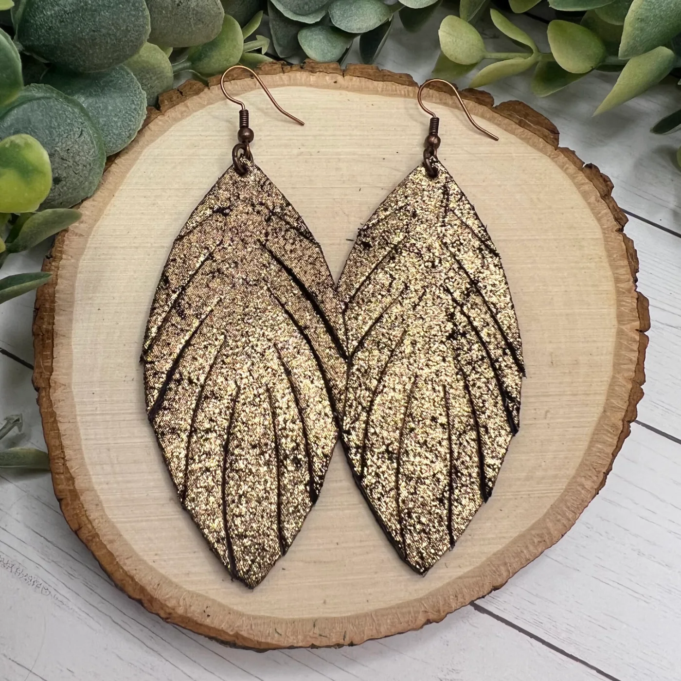 Fringed Feather - Bronze on Black - Shimmer Earrings