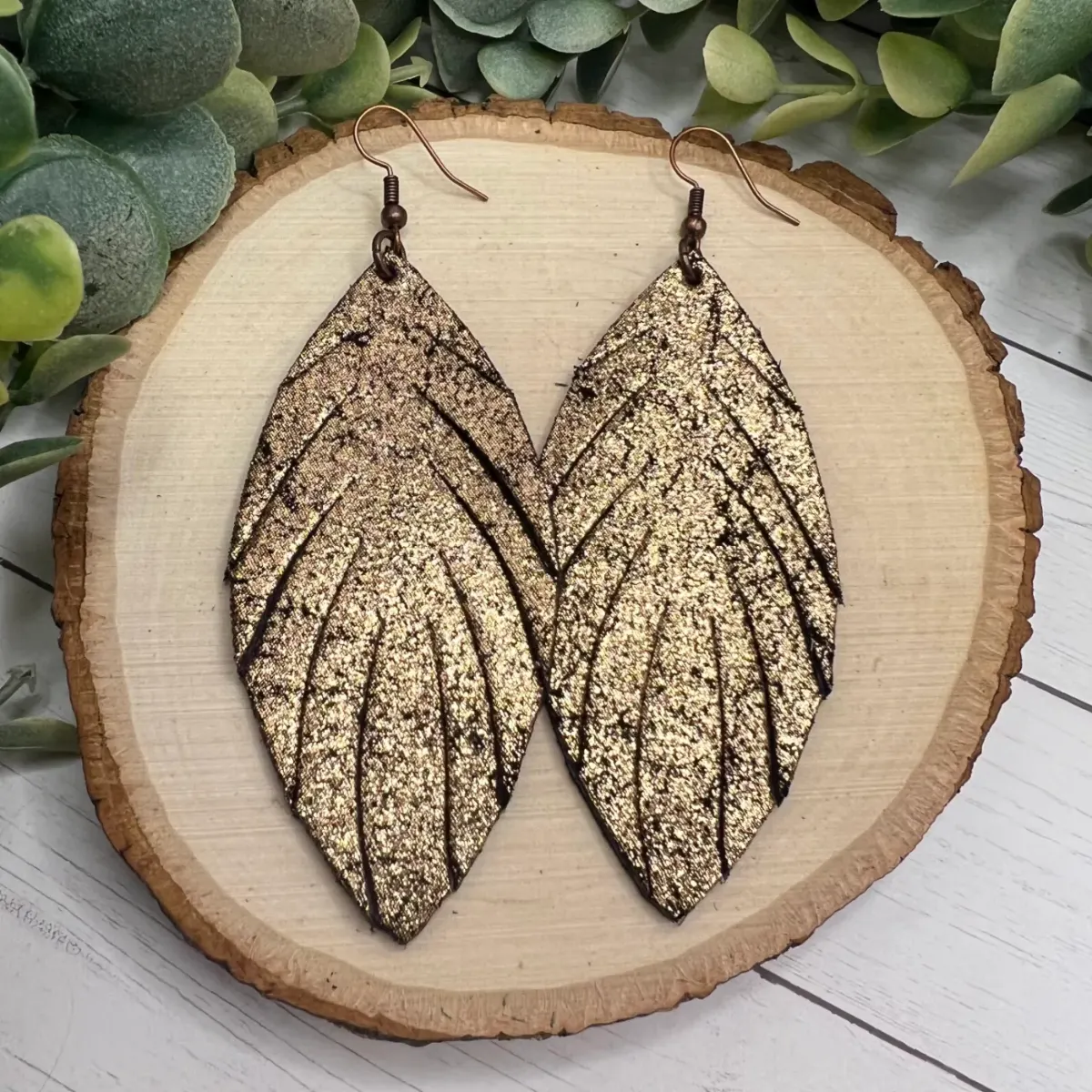 Fringed Feather - Bronze on Black - Shimmer Earrings