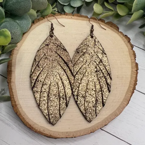 Fringed Feather - Bronze on Black - Shimmer Earrings