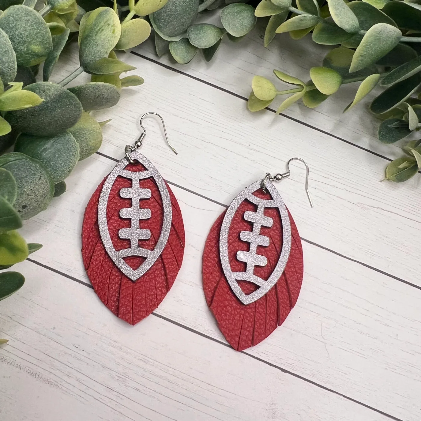 Football - Fringe Cut - Double Layer Earrings - Razorback Red