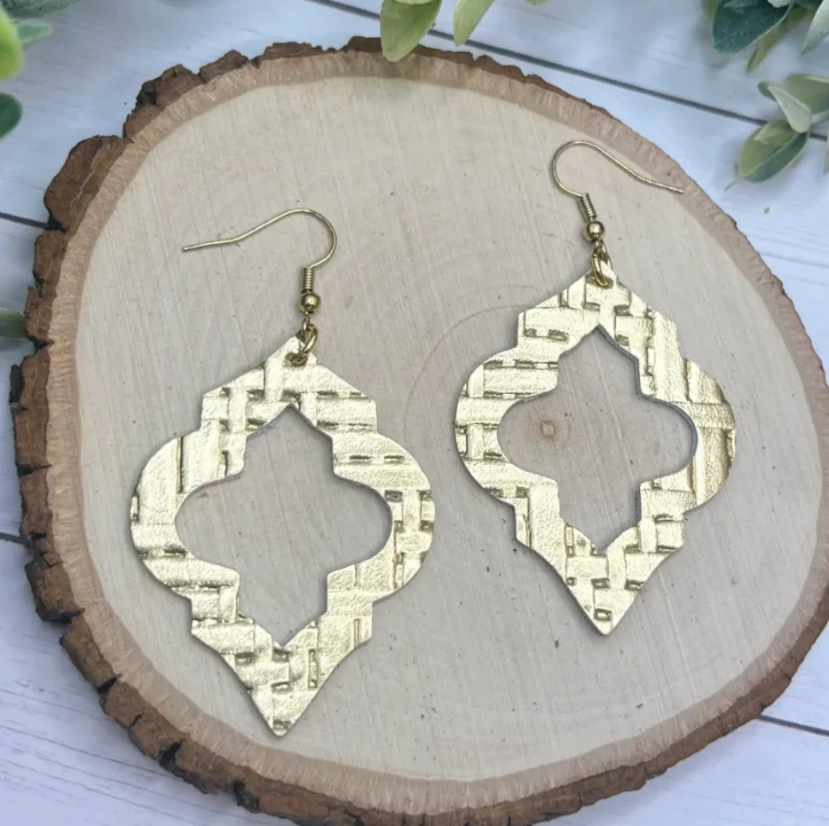 The Avery - Gold - Quatrefoil-Inspired, Leather Earrings