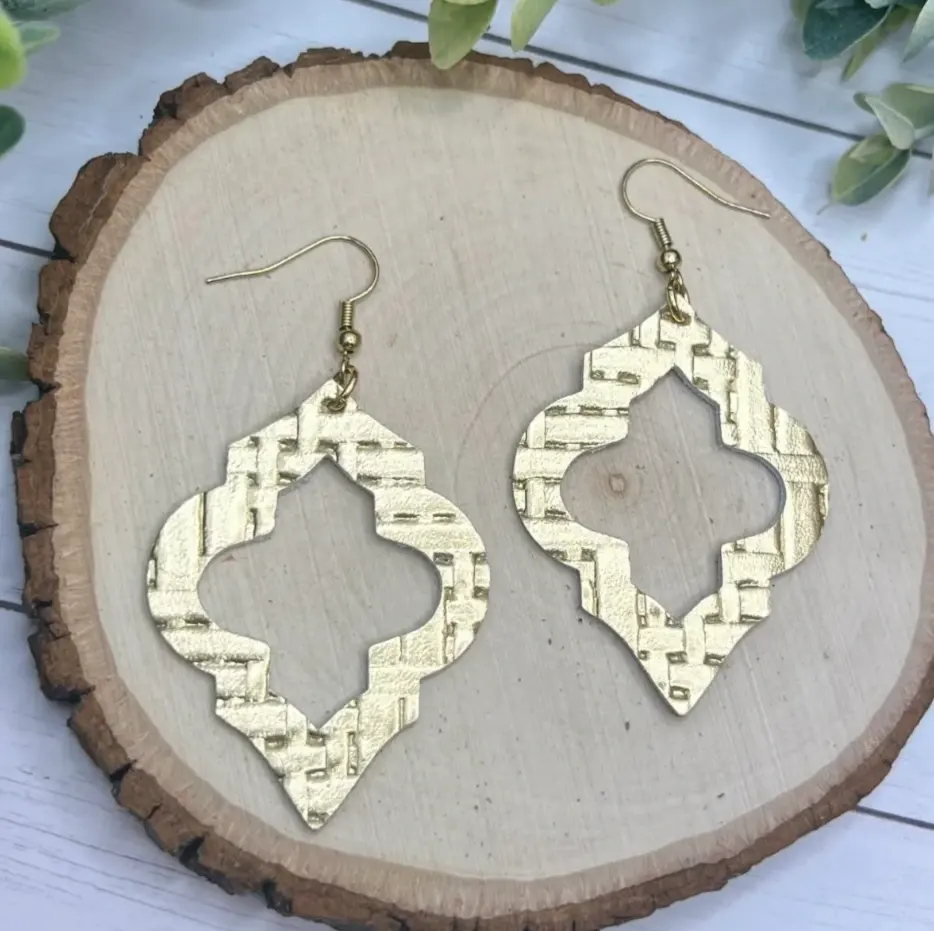 The Avery - Gold - Quatrefoil-Inspired, Leather Earrings