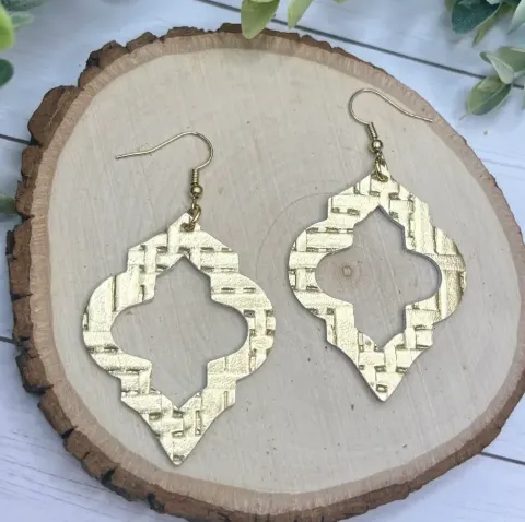 The Avery - Gold - Quatrefoil-Inspired, Leather Earrings