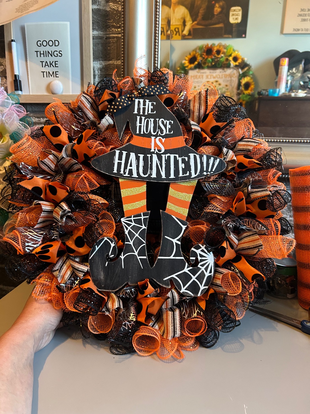 Haunted house Halloween wreath